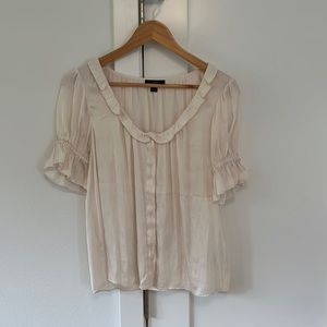 Cream puff-sleeve low-cut ruffle collar blouse size Small from J. Crew